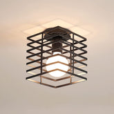 Plafonnier Industriel Vintage Cage en Fer en Métal Noir E27